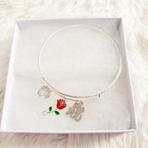 Silver Plated Women's Adjustable I love you Charm Bracelet